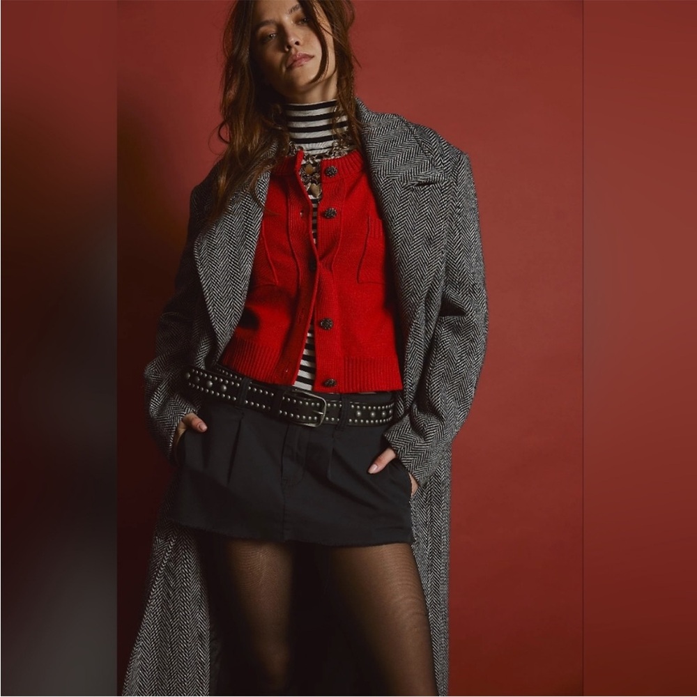 Free People Molly Tweed Dark Heather Gray Coat L